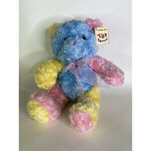 Tony Toy Multicolor Pastel Blue Pink Yellow Teddy Bear Plush Stuffed Animal VTG